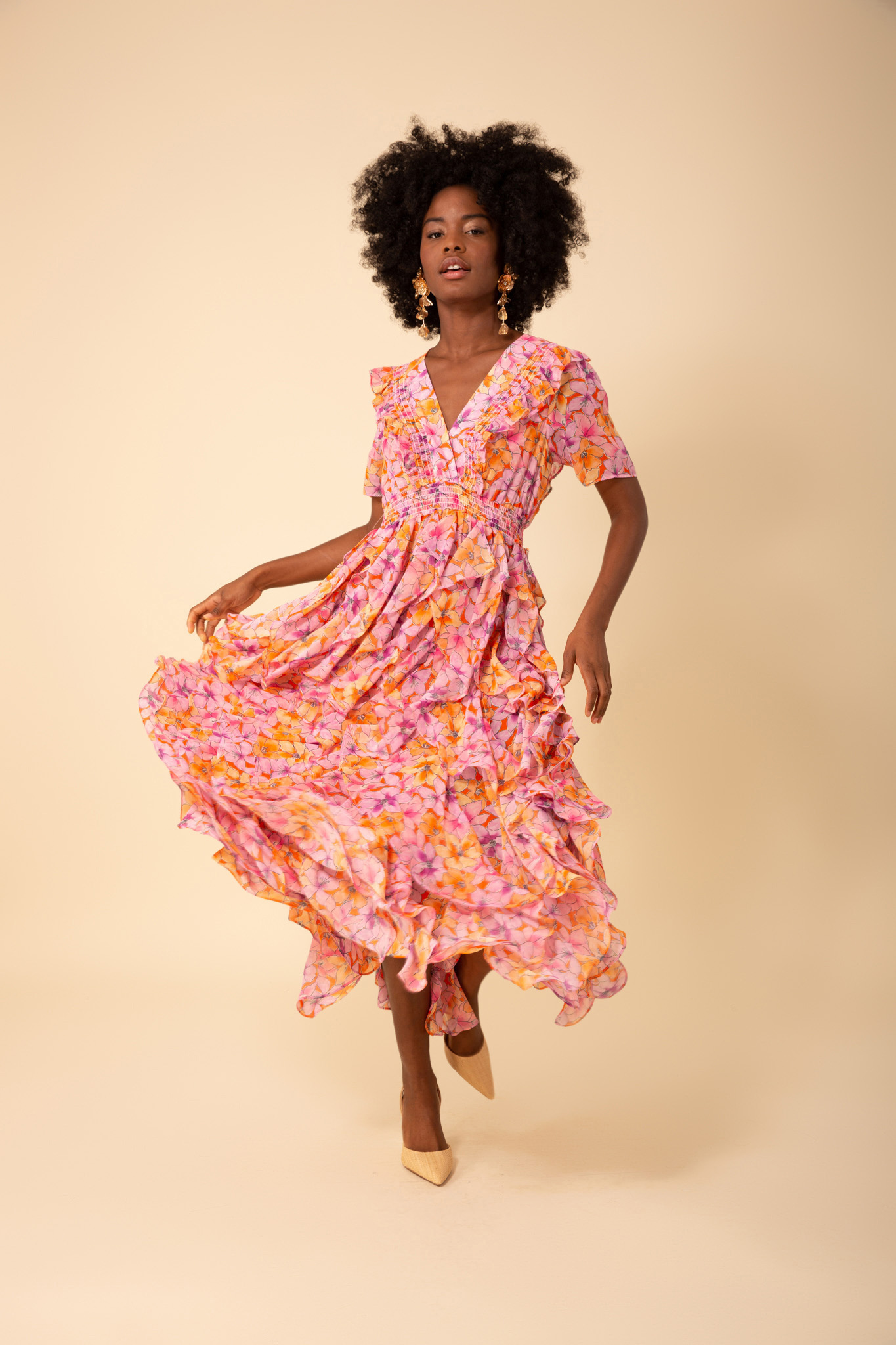 Hale Bob Aspen ruffle chiffon dress