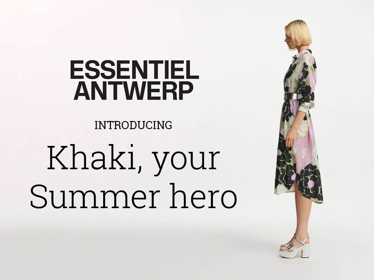 Jane-Young-Essentiel-Antwerp-Summer-2024 Khaki dress with pink and black florals