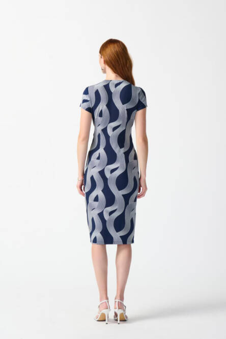 Joseph-Ribkoff-Abstract-Dress Blue and White