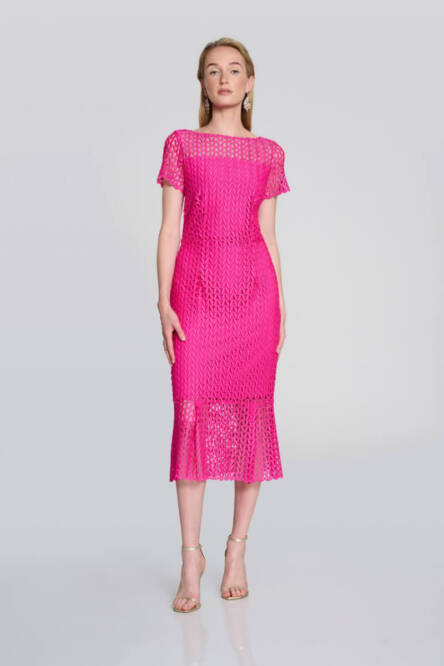 Joseph-Ribkoff-lace-Dress Bright pink dress