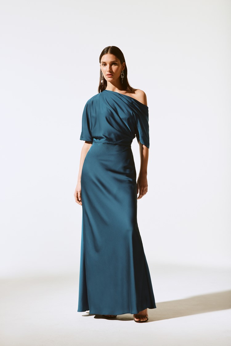 Joseph Ribkoff one shoulder satin gown