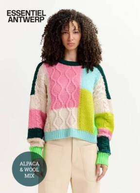 Essentiel Antwerp cable knit patchwork sweater Girlcrush