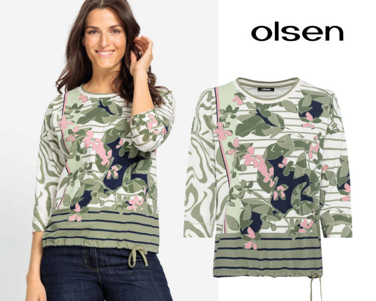 Olsen drawstring hem patterned t-shirt 11104911